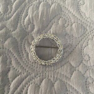 Pretty Retro Silver tone and Rhinestone Circle Pin